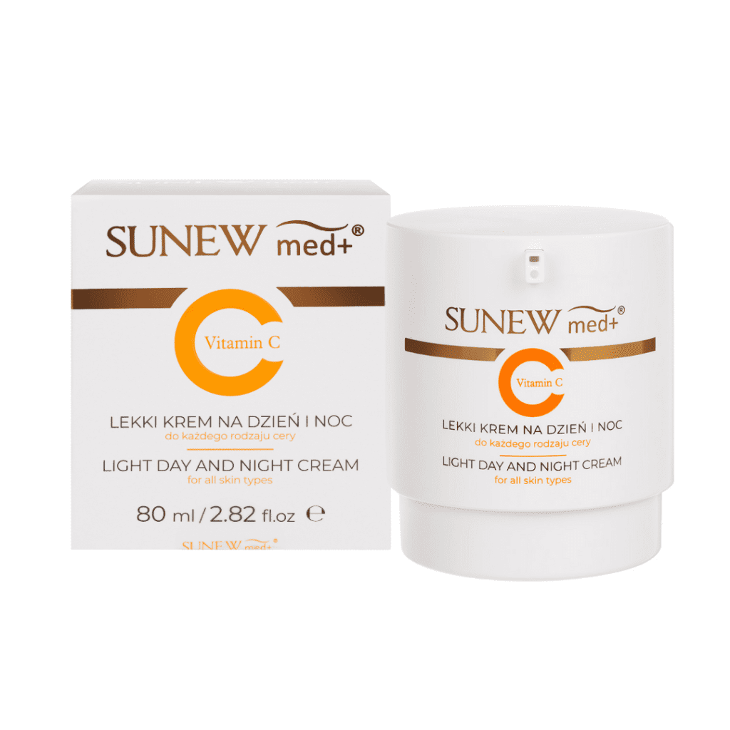SunewMed+ Light day and night cream with vitamin C, enriched with Petitgrain oil. Brightens discolorations and brightens. For all skin types.
